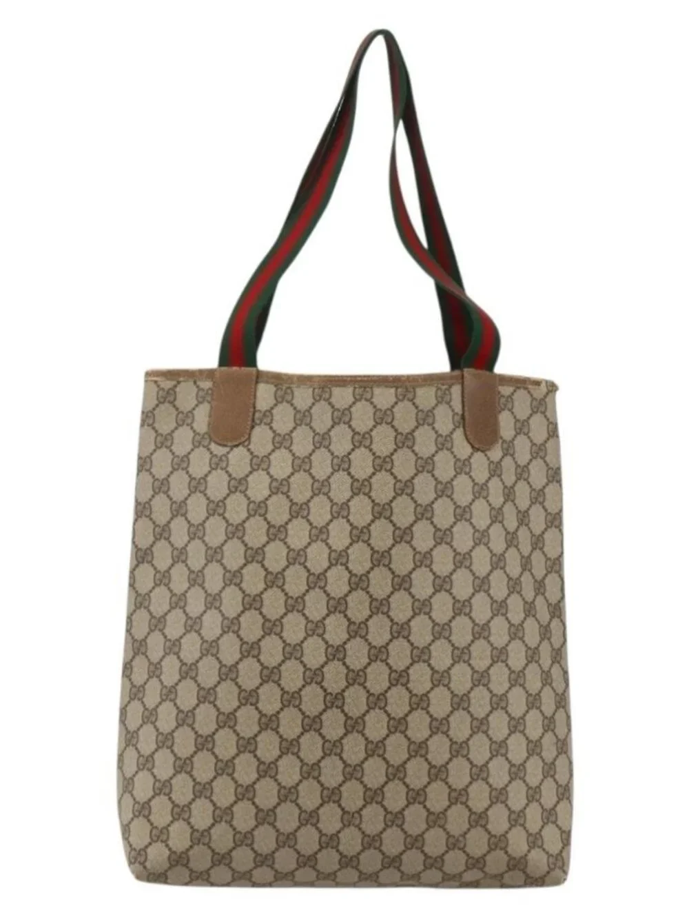GUCCI GG Supreme Web Sherry Line Tote Bag PVC Beige Red 120 02 003 Auth 175605